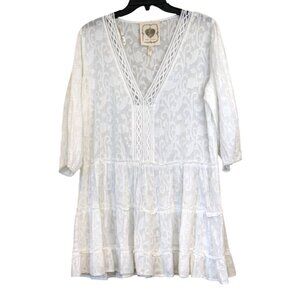 Z & L Women's Tiered Mini Dress White Peasant Sheer Size L